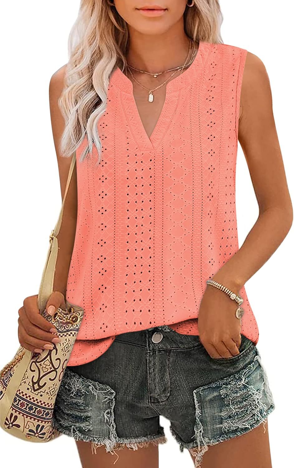 Sleeveless Broderie Anglaise Top for Women Ivyshape