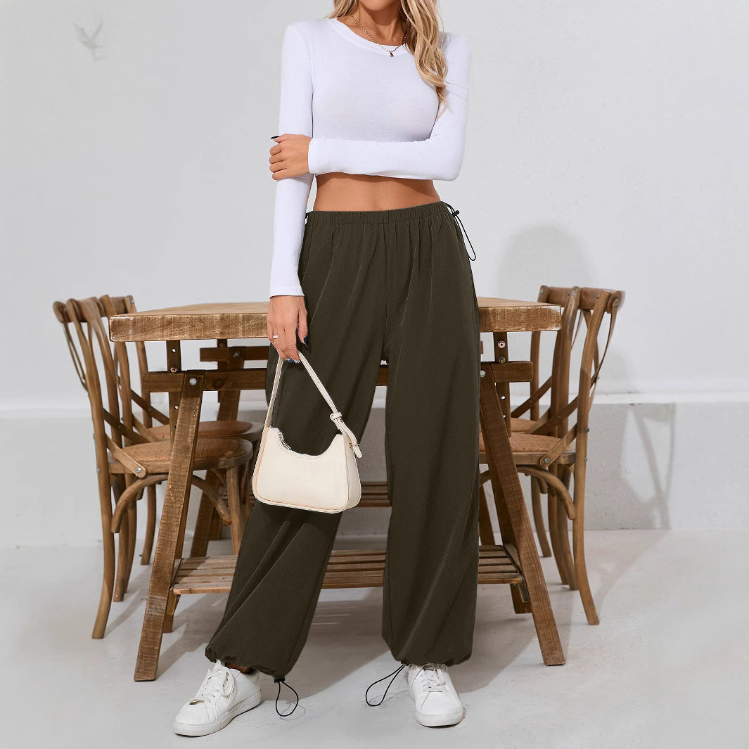 Women's Comfortable Baggy Pants with Elastic Waistband Ivyshape