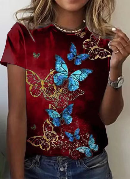 Women's Short Sleeve Shirt with Floral Design and Loose Fit Ivyshape