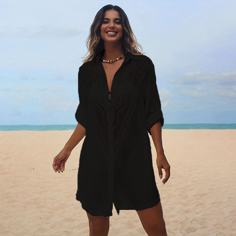 Spell Bamboo Shirt Beach Blouse Sexy Hollow Sunscreen Bikini Blouse Cover Up