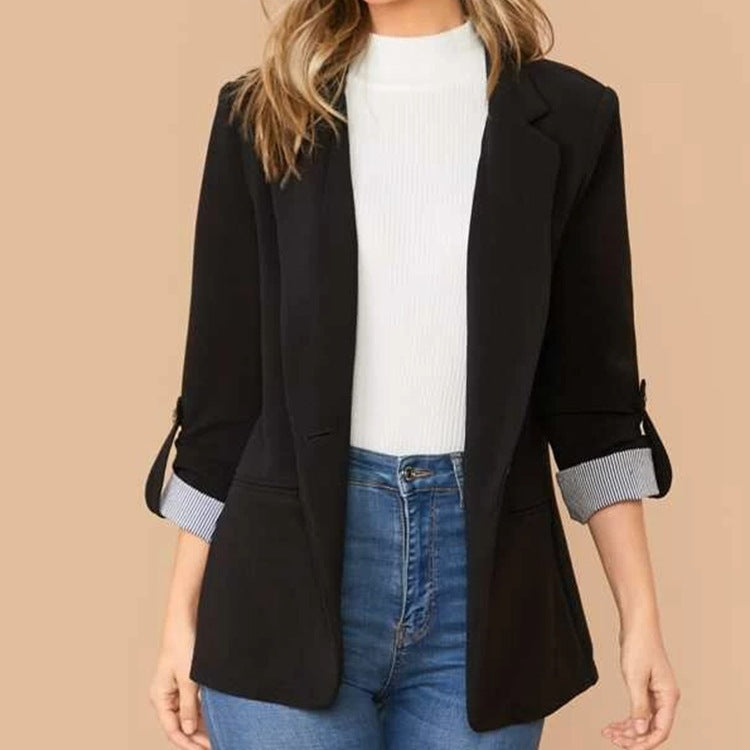 Women Elegant Casual Blazer with Roll-Up Sleeves and Classic Cut Ivyshape