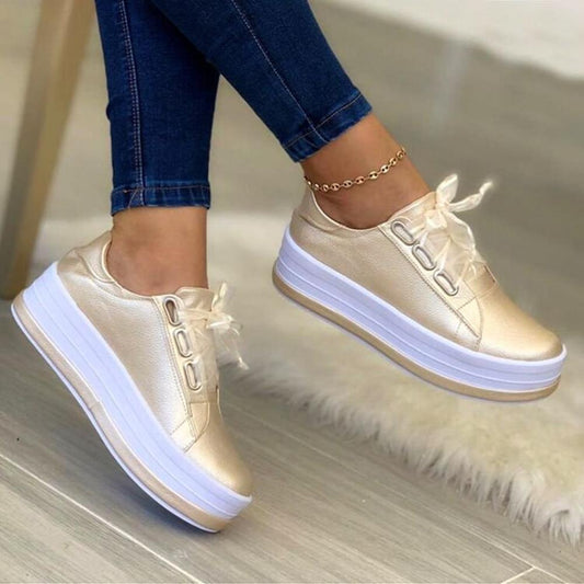 Ivyshape | Women's Shiny Stylish Sneakers Triple Platform