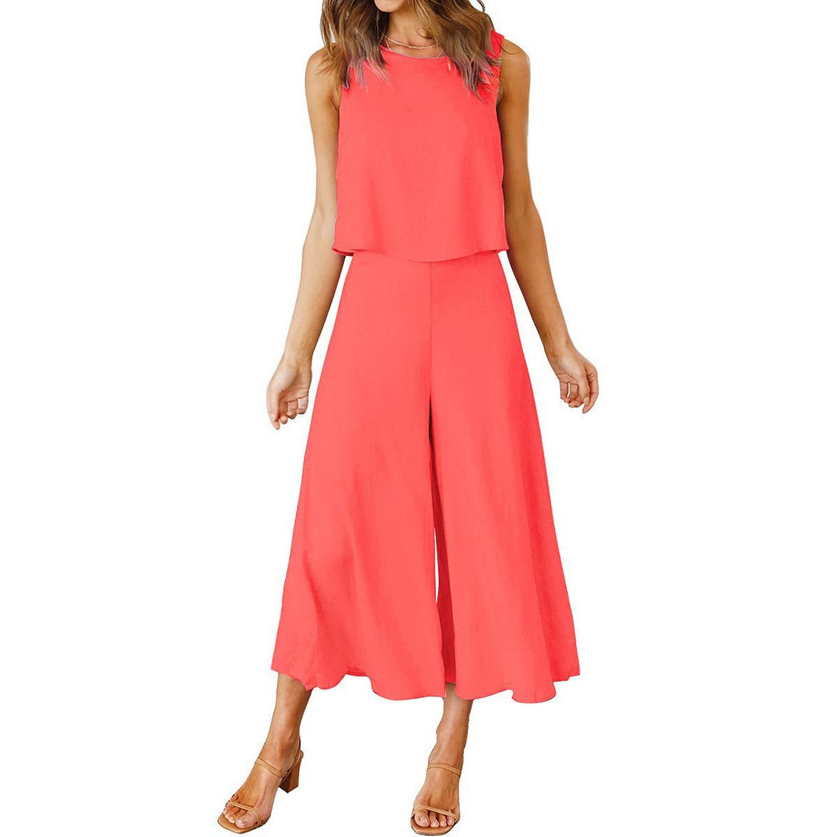 Ladies elegant jumpsuit with wide leg and chic cropped top Ivyshape