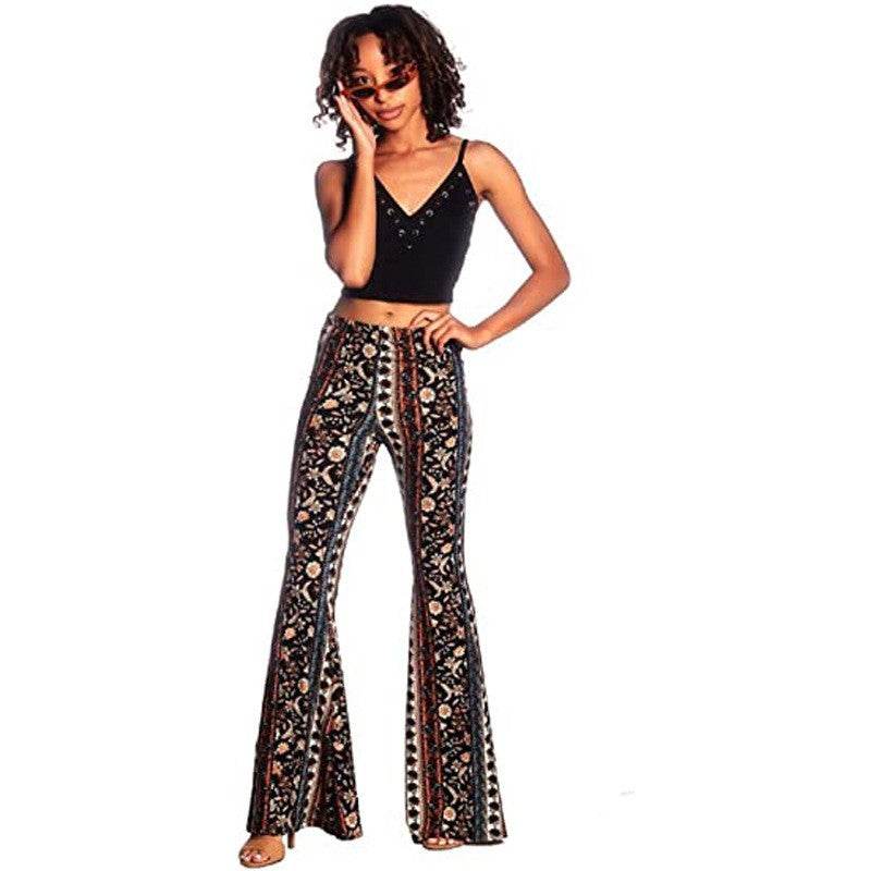 Ivyshape | Tight Retro Print Bootleg Pants