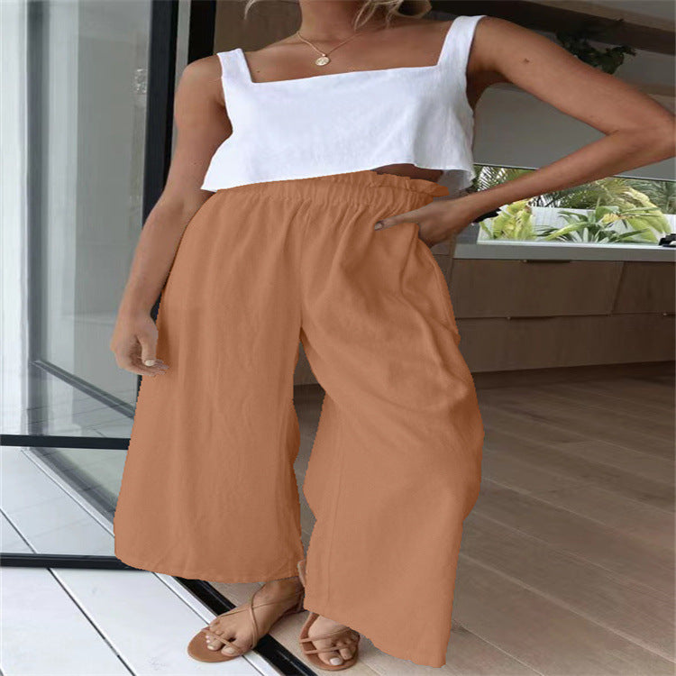 Women's airy palazzo pants with elastic waistband and wide cut legs Ivyshape