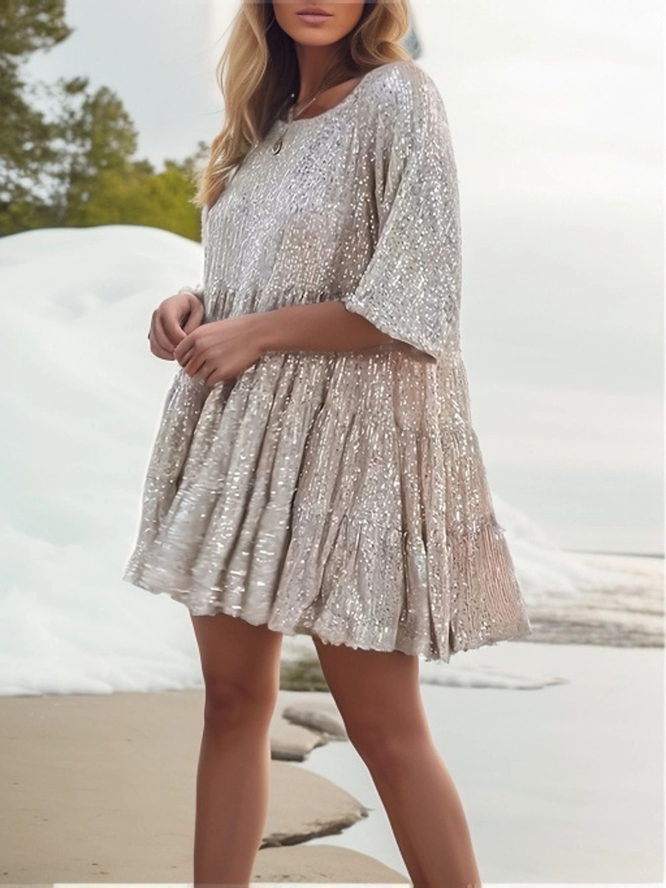 Women Sequined Loose Mini Dress Ivyshape