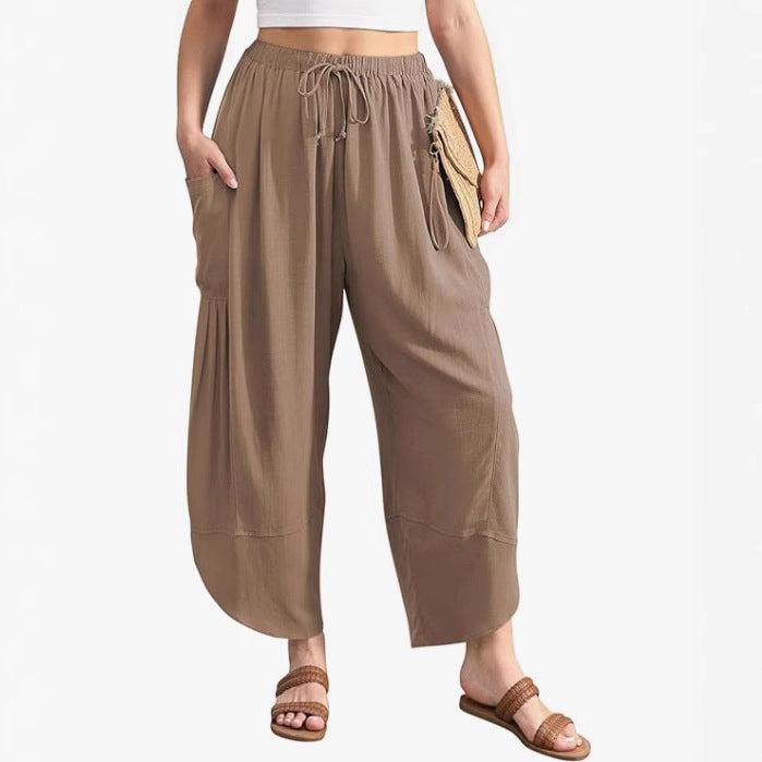 Women's airy beach trousers with elastic waistband and pockets Ivyshape