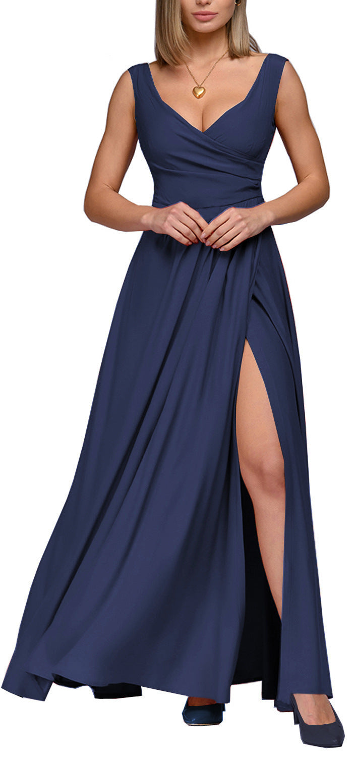 Ladies Maxi Dress with Elegant Wrap Design and Side Split Ivyshape