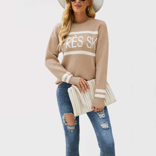 IvyShape | Letter Jacquard Casual Women's Knit Sweater