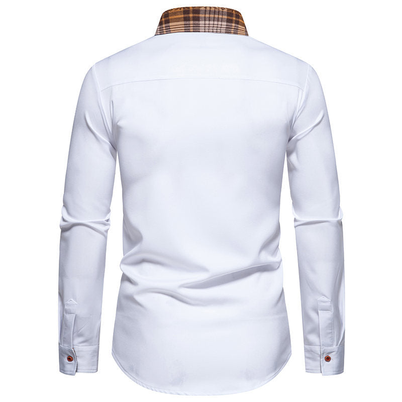 Men's long sleeve shirt with modern check collar and high-quality cotton blend Ivyshape