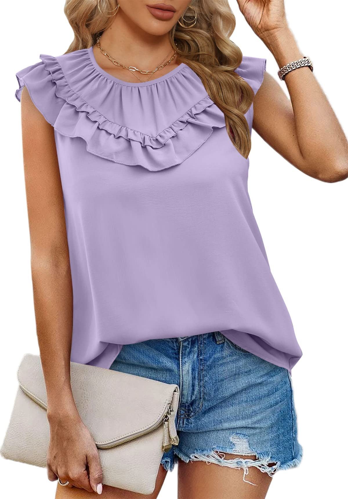 Women's pleated blouse with ruffle details Ivyshape