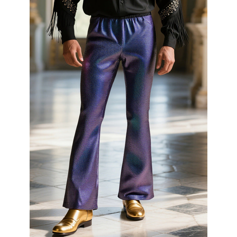 Men's Shiny Disco Pants with Wide Leg and Elastic Waist Ivyshape