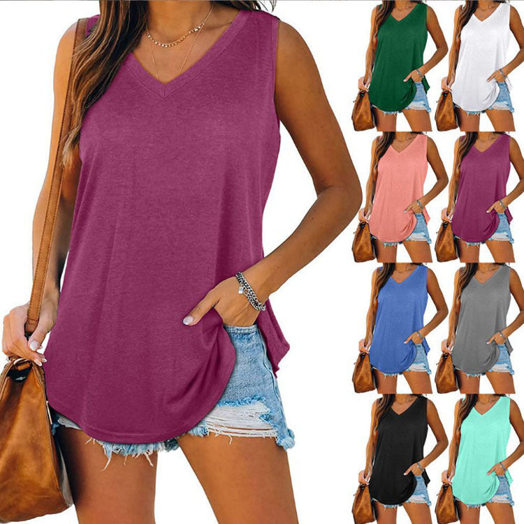 Women Casual V-Neck Tank Top with Side Pockets Ivyshape