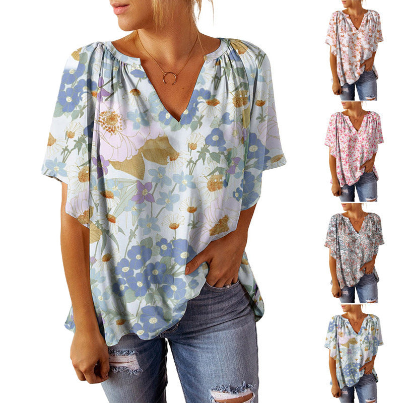 Women's Airy Blouse Top with Floral Pattern Ivyshape