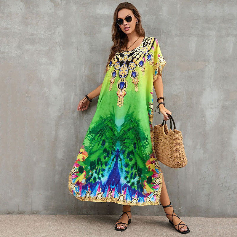 Women's beach kaftan with artistic animal motif and luxurious details Ivyshape