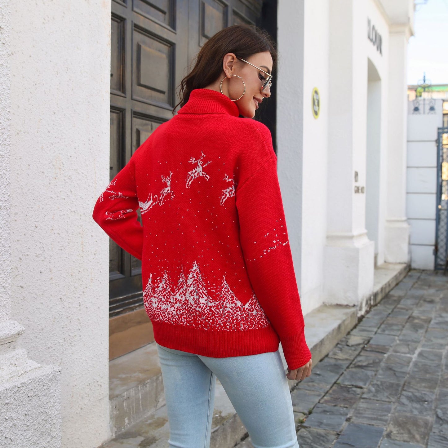 Women's Cozy Christmas Sweater with High Collar and Festive Motif Ivyshape