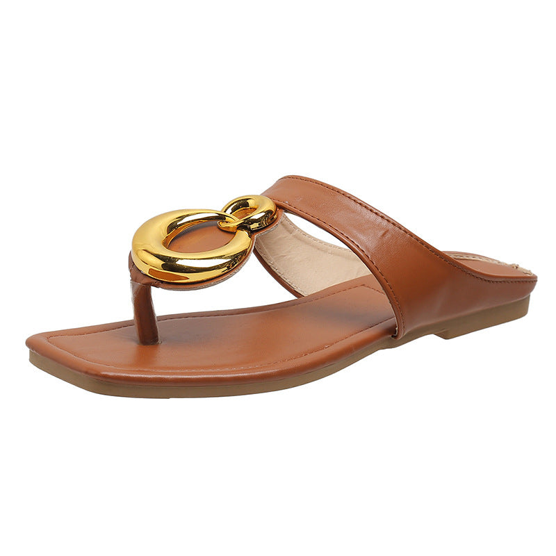 Ladies' thong sandals with exclusive metal accent and comfortable footbed Ivyshape