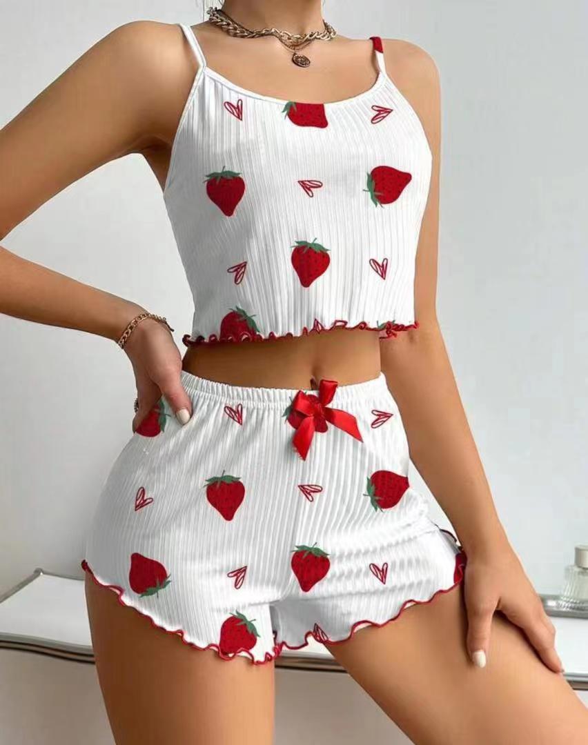 Women's summer two-piece pajama set with strawberry motif Ivyshape