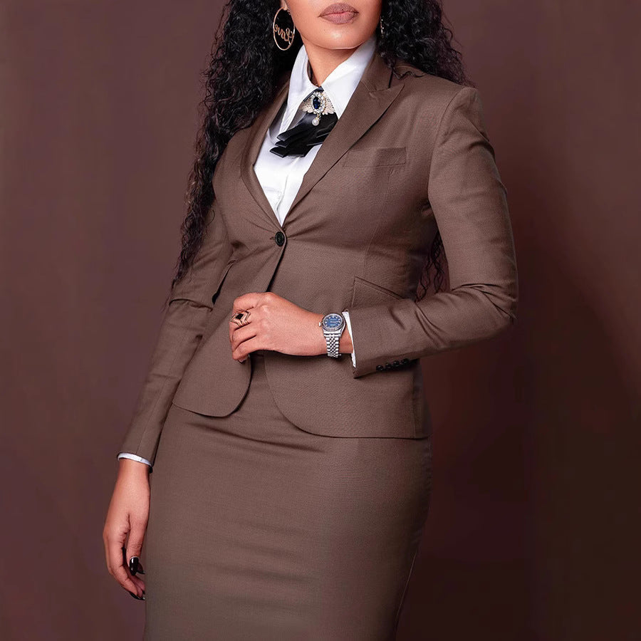 Women's elegant business suit with tailored jacket and pencil skirt Ivyshape