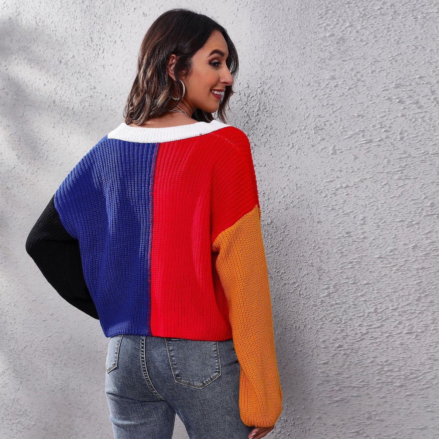 Women's Modern Knitted Cardigan with Colorful Block Stripes and V-Neck Ivyshape