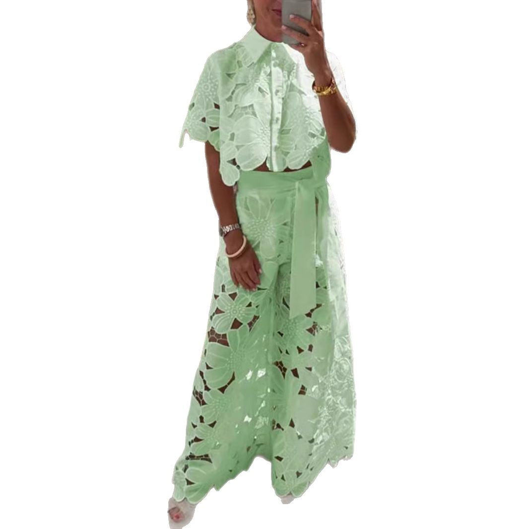 Women's set in modern floral design with cropped blouse and maxi skirt Ivyshape