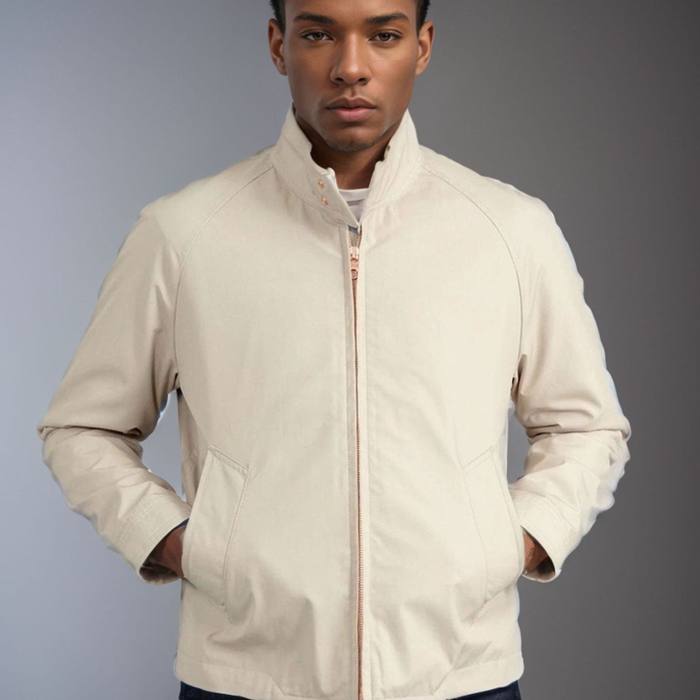 Men's elegant quilted jacket with high collar and practical pockets Ivyshape