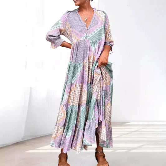 Ladies max dress with unique patchwork design and side pockets Ivyshape