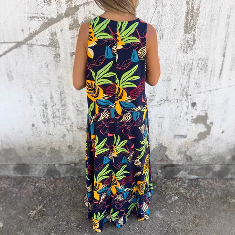 Women's summer maxi dress with colorful tropical pattern Ivyshape