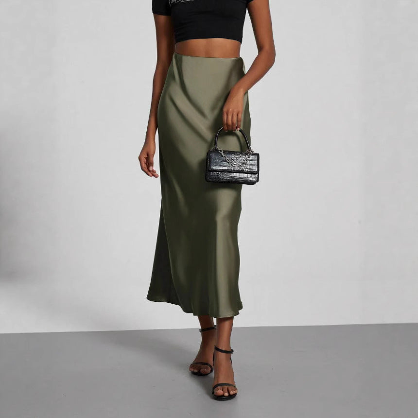 Ladies Elegant Satin Maxi Skirt Ivyshape
