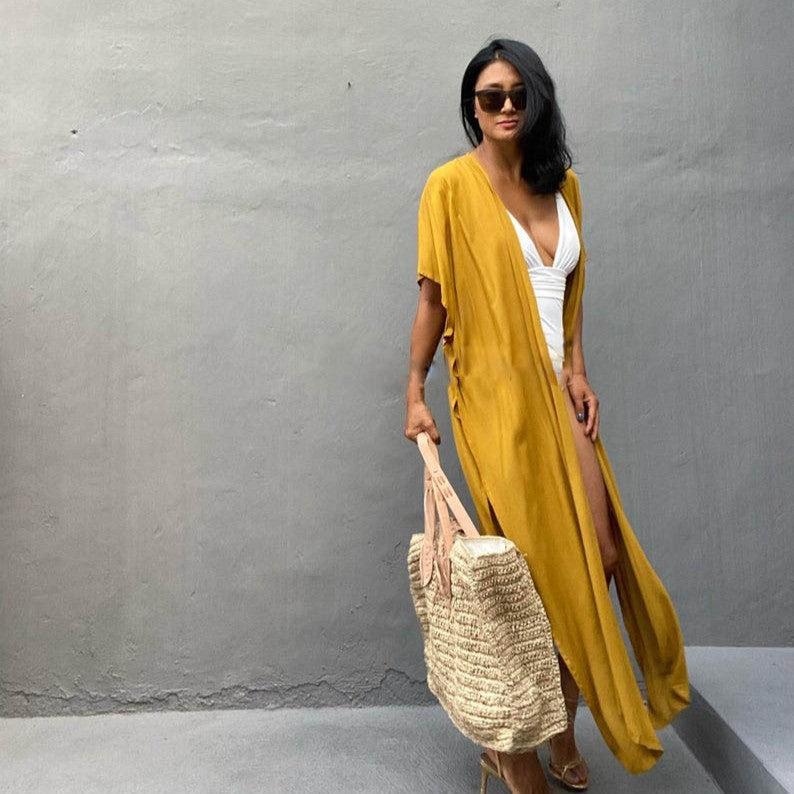 Ladies Stylish Beach Cover-Up with Deep V-Neck and Side Slits Ivyshape