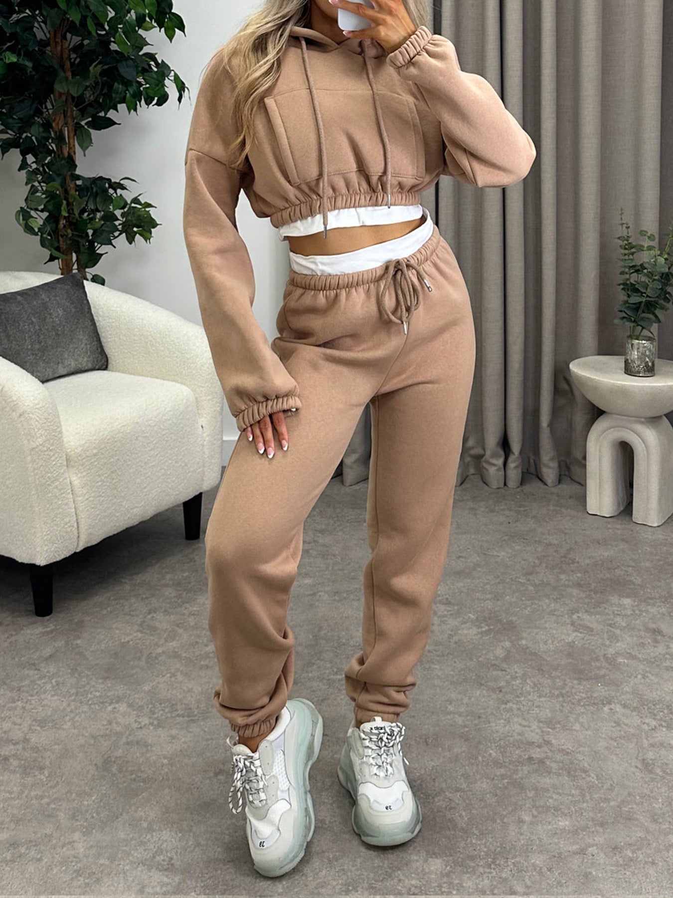 IvyShape | Casual Hoodie Two-Piece Color-Blocking Spliced Suit