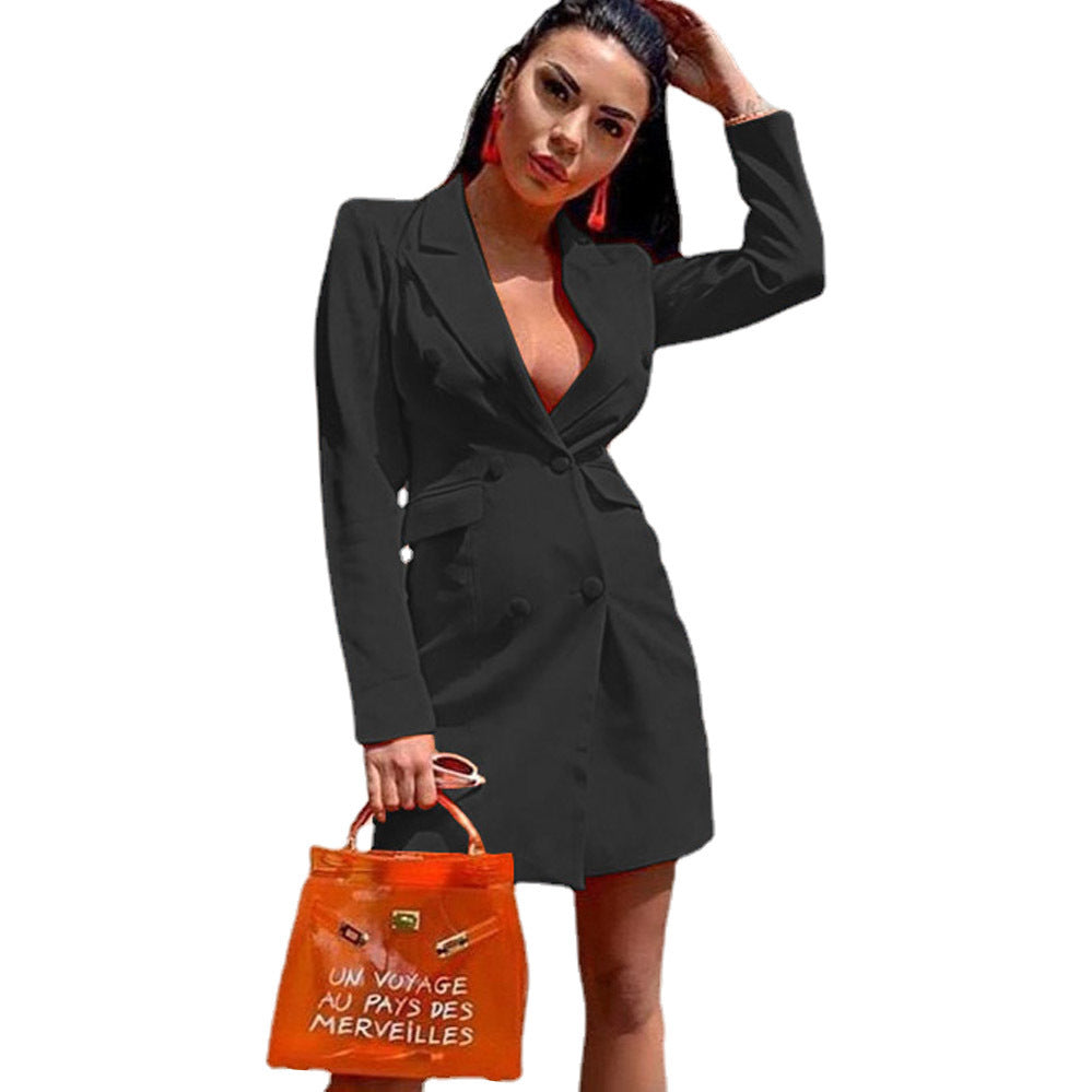 Women's Double-button Blazer Dress with Tailored Silhouette Ivyshape