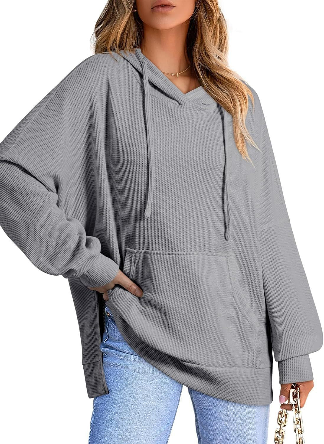 Women's Oversized Hoodie with Practical Pockets and Side Slits Ivyshape