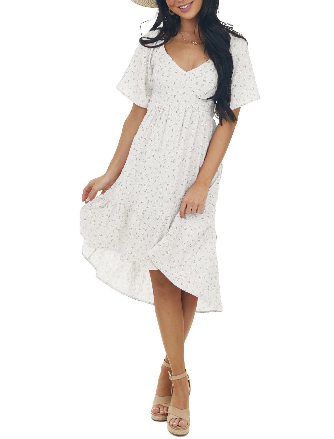 Women's Floral Print Hi-Low Midi Dress Ivyshape