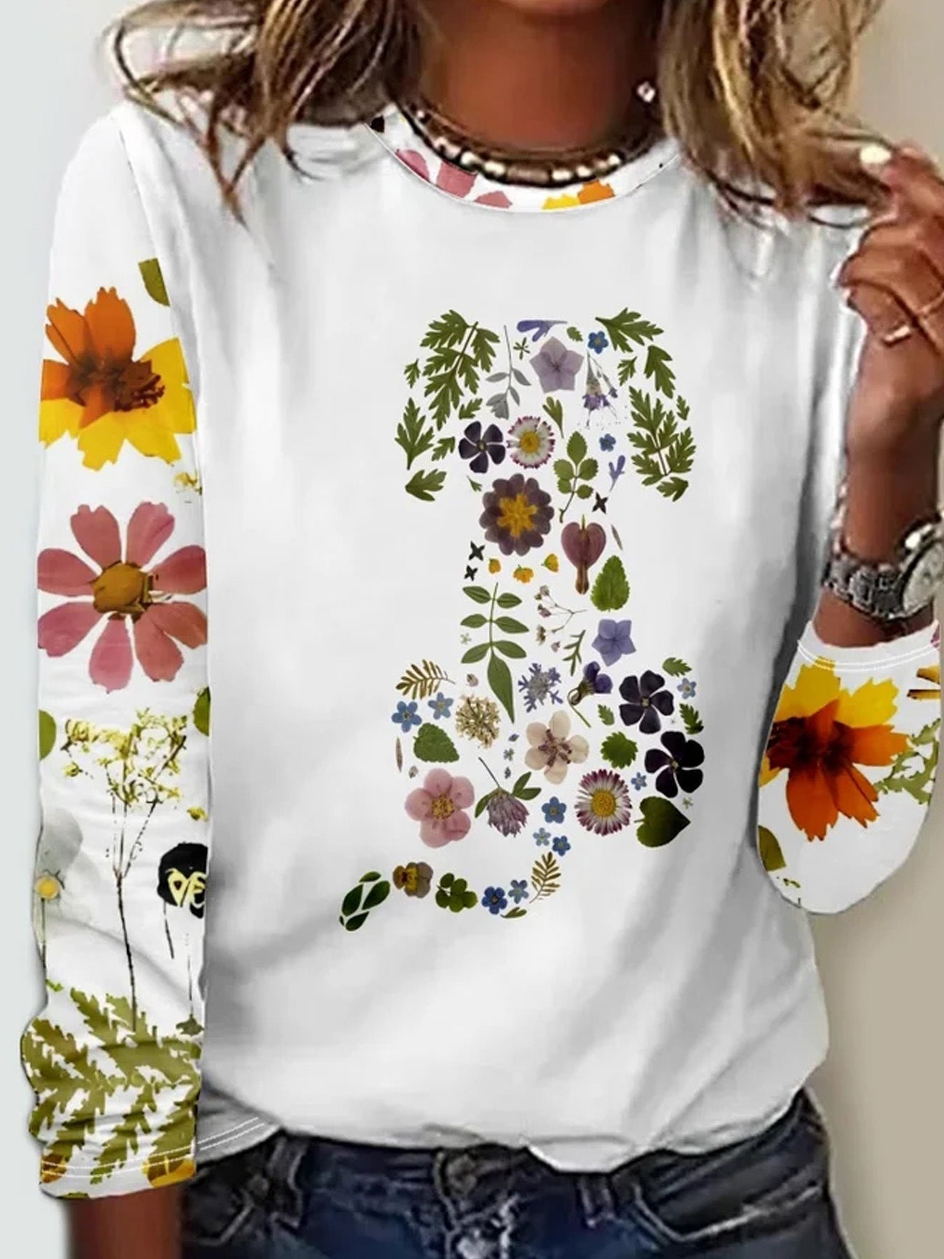 Ivyshape | Floral Round Neck T-Shirt