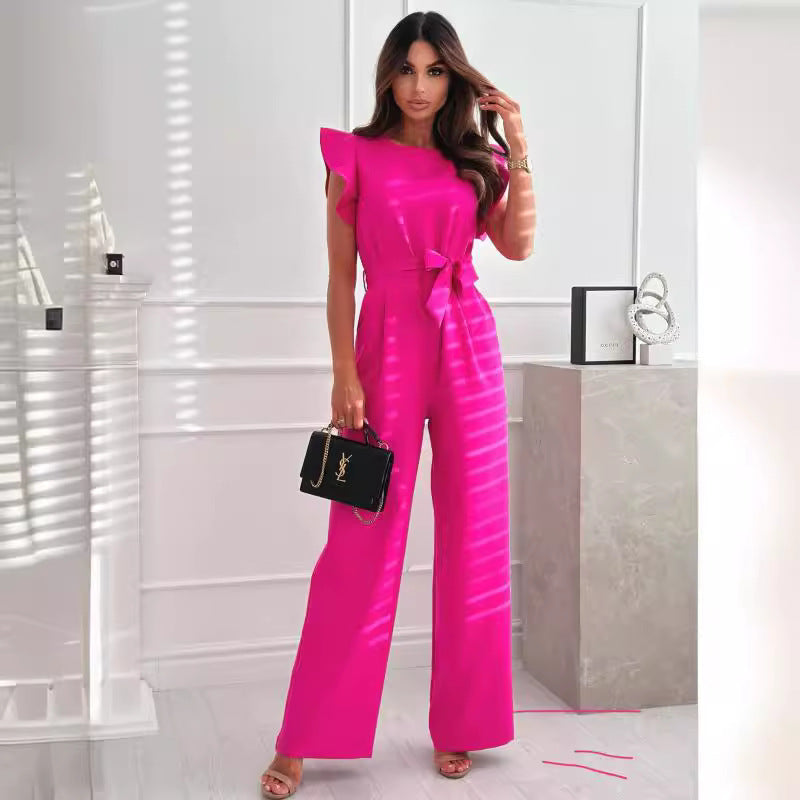 Women's elegant jumpsuit with ruffle columns Ivyshape