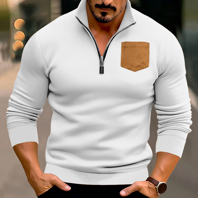 Men's sporty pullover with half zip and contrasting chest pocket Ivyshape