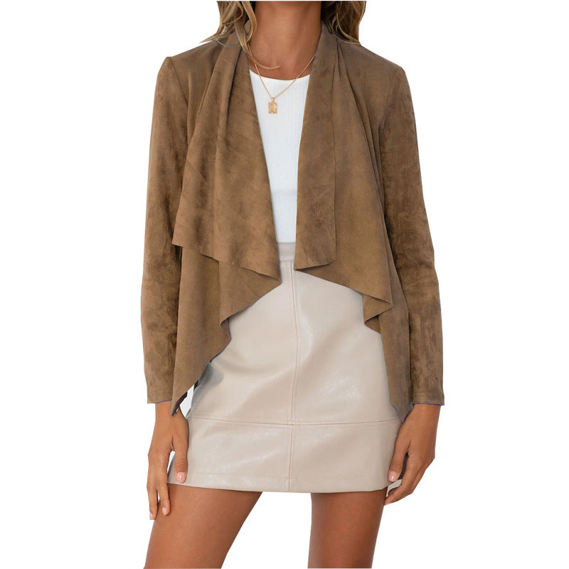 Women's soft suede cardigan with asymmetric cut Ivyshape