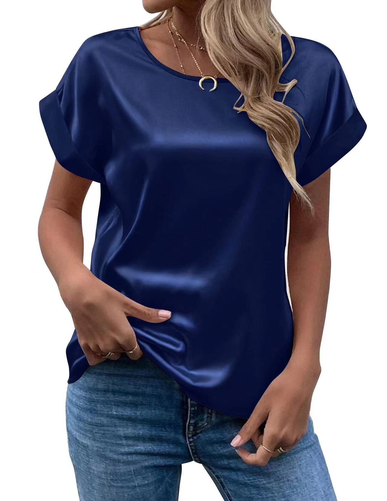 IvyShape | Women's Short Sleeve Satin Shirt