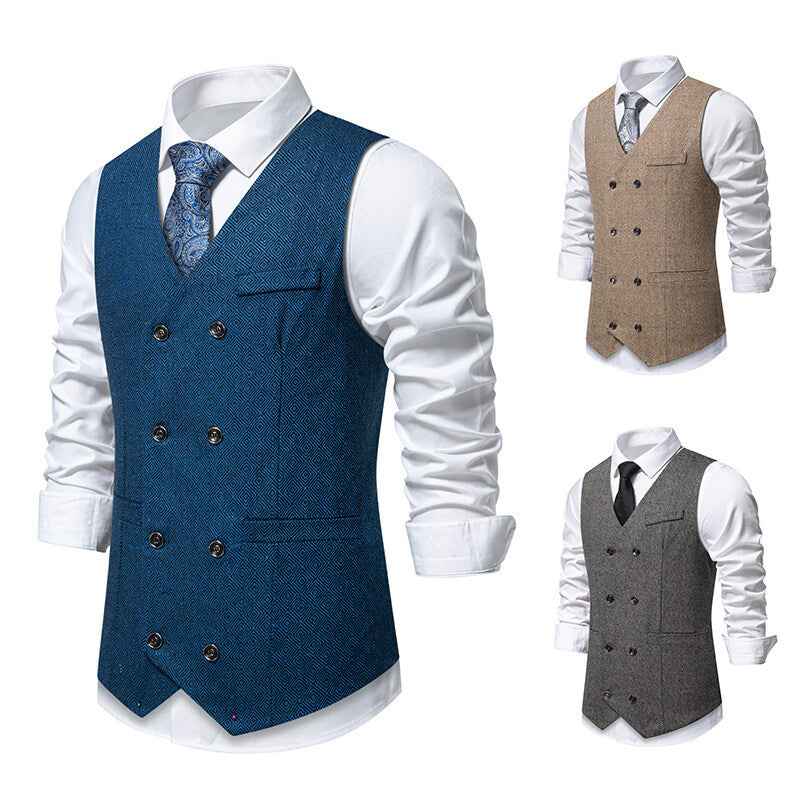 Men's Elegant Waistcoat with Double Breasted Button Placket and Fine Geometric Pattern Ivyshape
