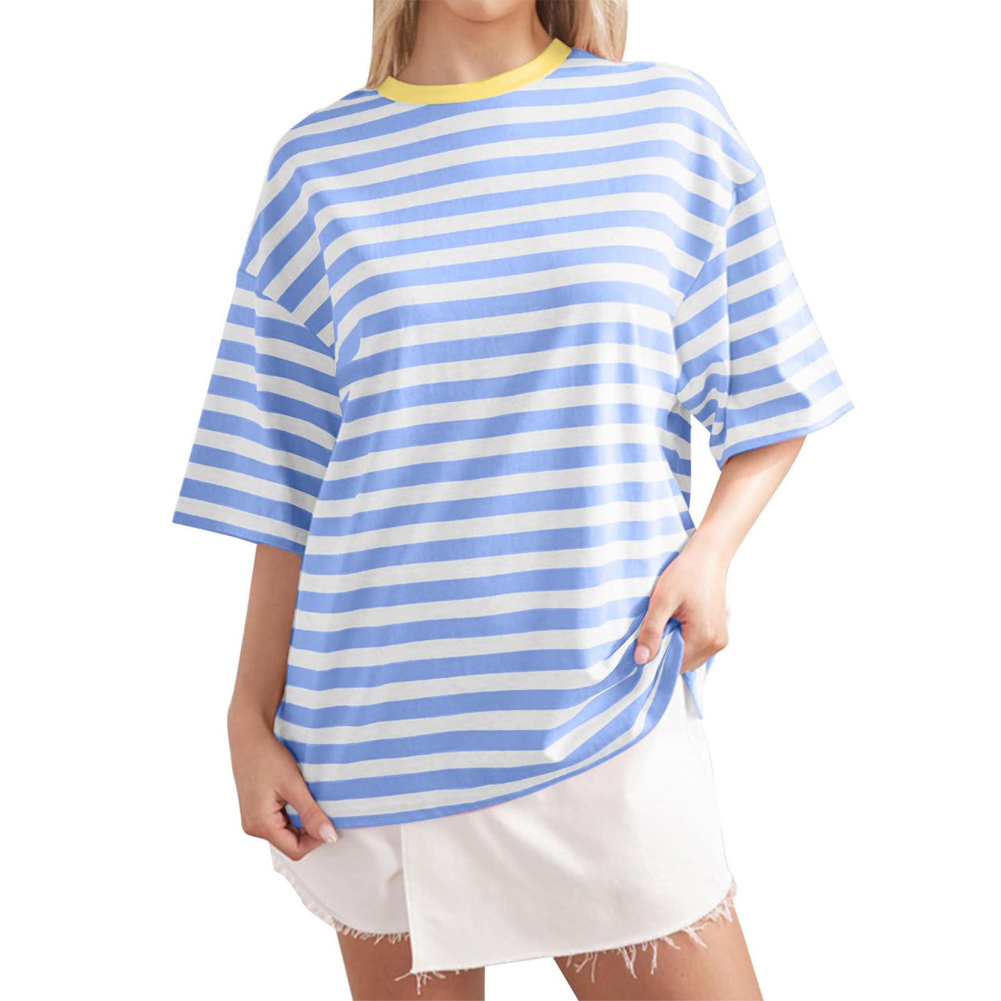 Women's Casual Oversized T-Shirt with Wide Stripes Ivyshape