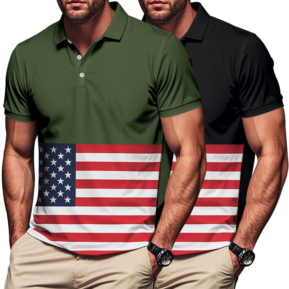 Men's polo shirt with flag motif and classic collar Ivyshape