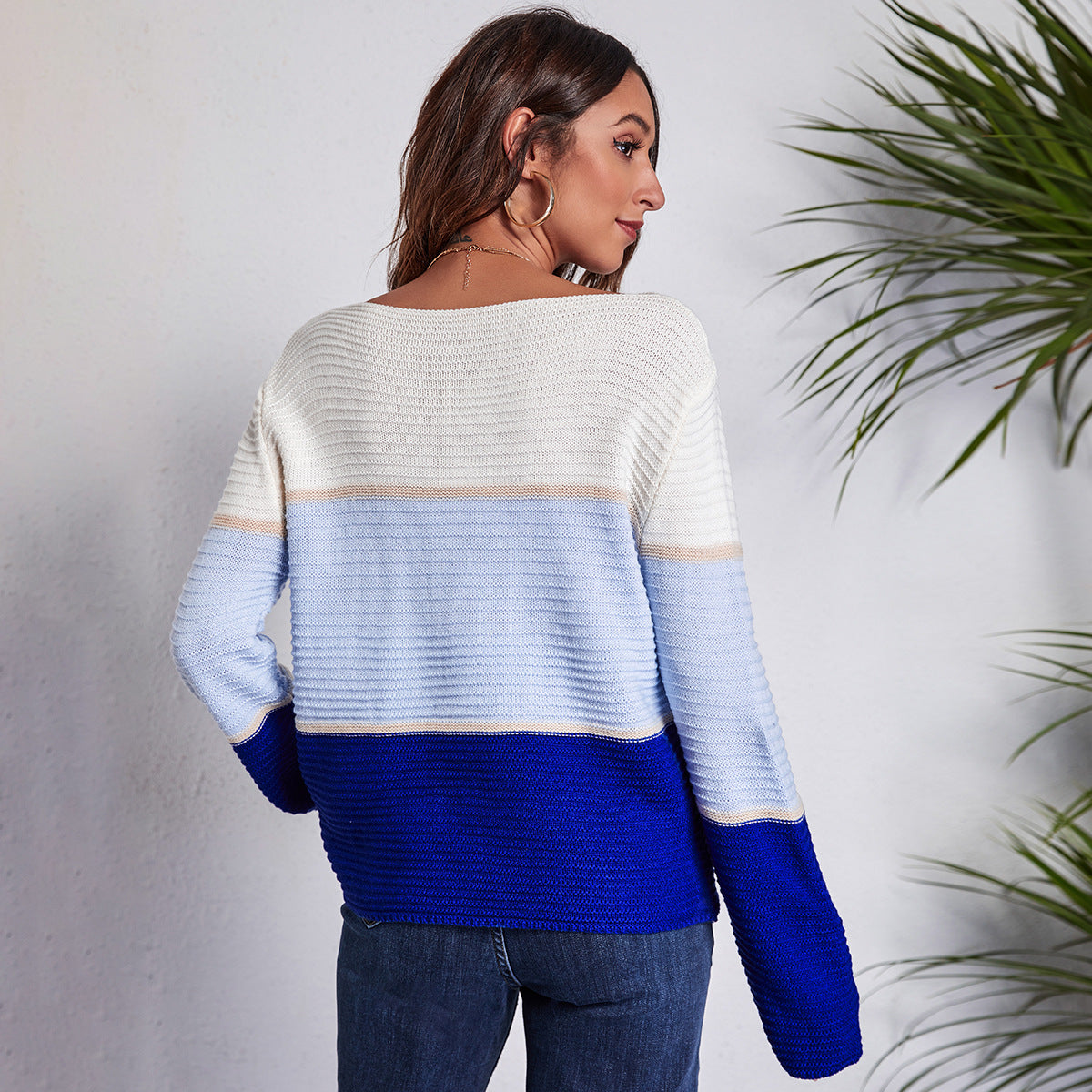 Women's Off-Shoulder Knit Sweater with Modern Color Block Design Ivyshape