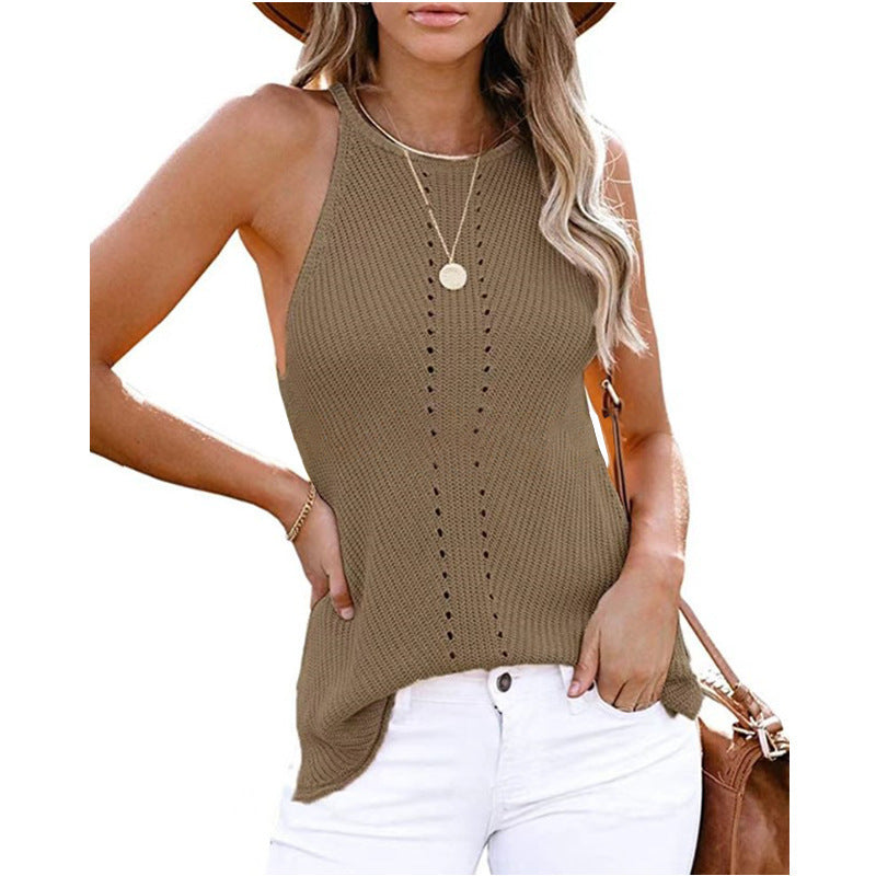 Women Ribbed Knit Halter Top Ivyshape