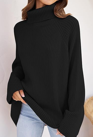 Women Cashmere Fine Knit Sweater with High Collar and Loose Fit Ivyshape