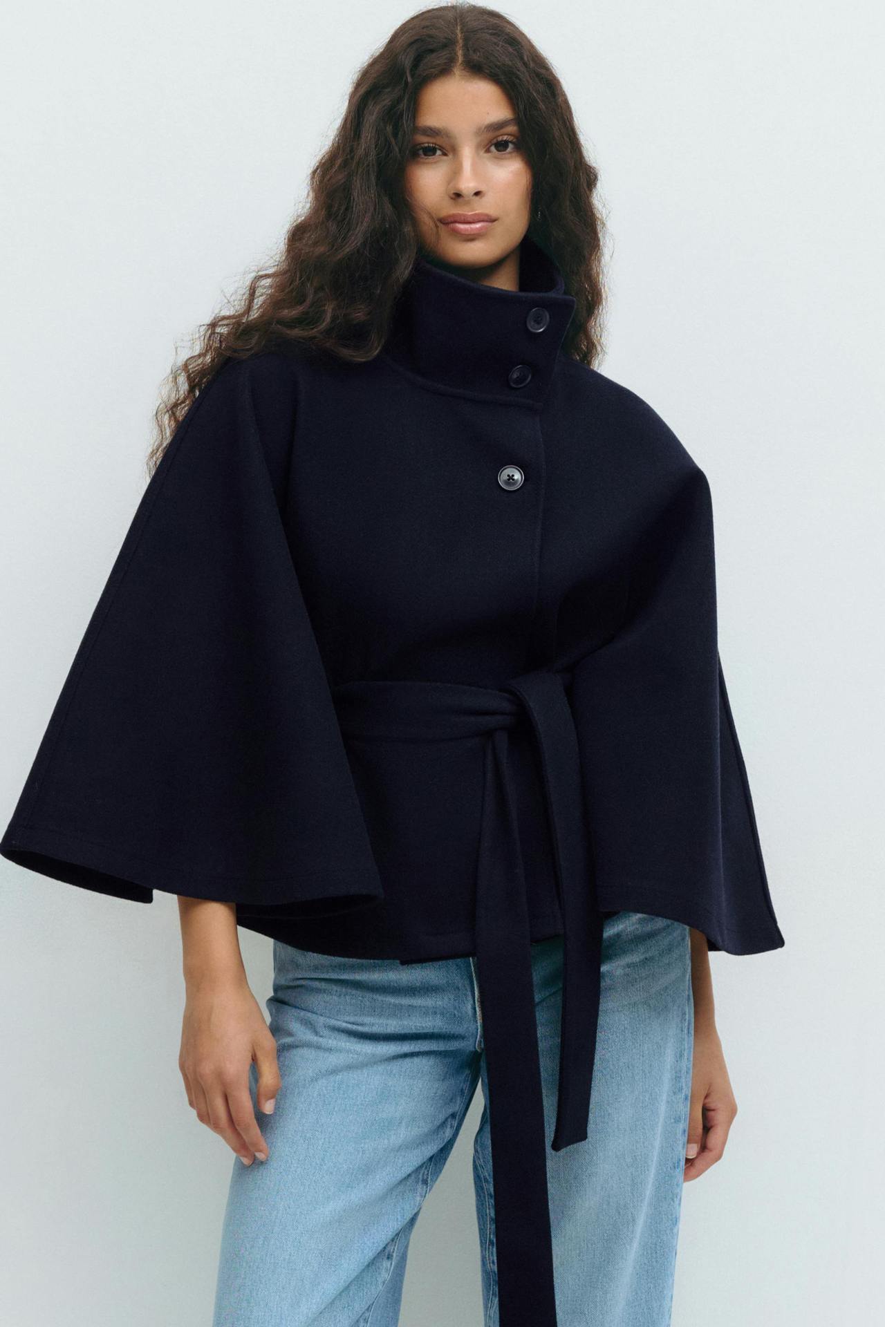 Women's wrap jacket with high collar line and wide sleeves Ivyshape
