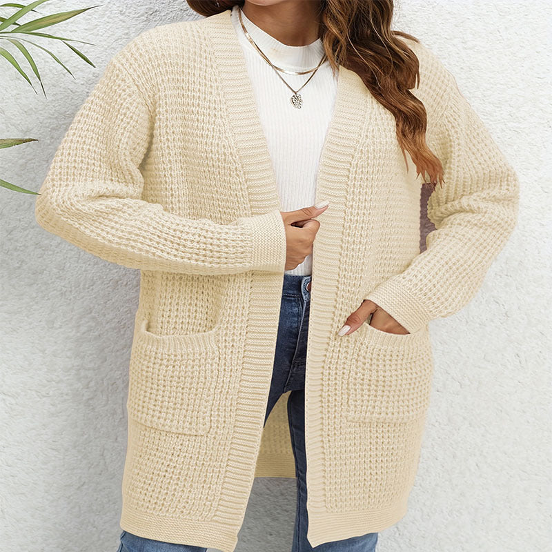 IvyShape | Cozy Solid Color Long Cardigan Shawl Knit Sweater