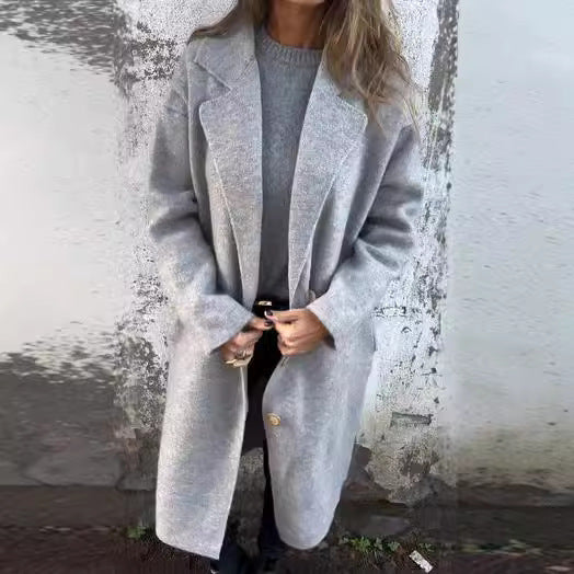 Women Comfortable and Elegant Oversized Wool Coat with Buttons Ivyshape