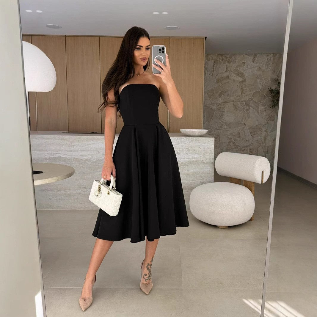 Women Strapless A-Line Midi Dress Ivyshape