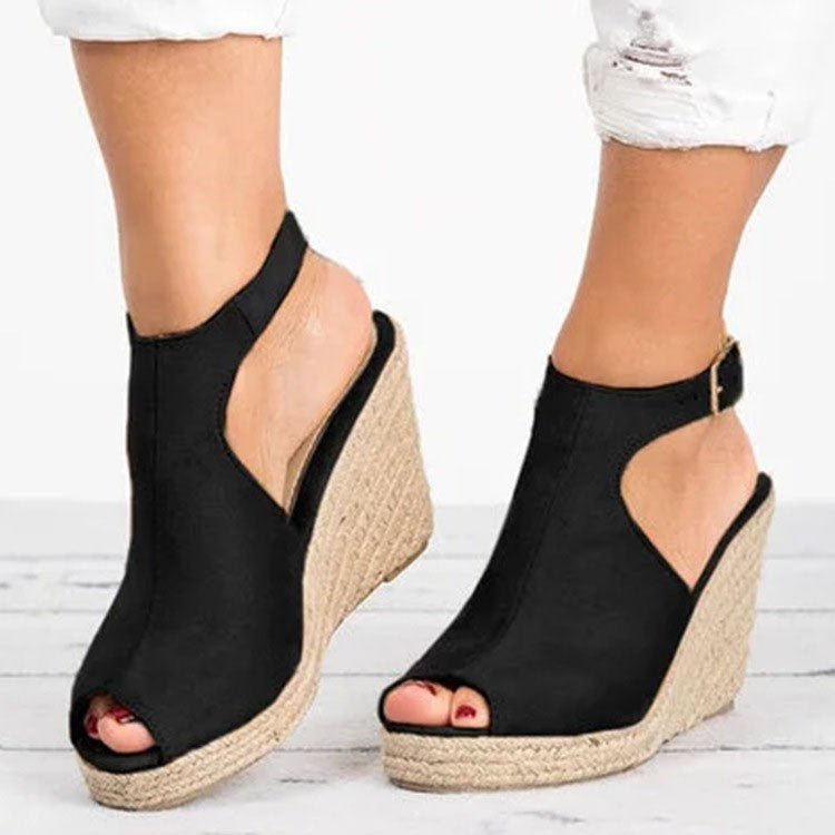 Women's wedge slides with open toe area and adjustable strap Ivyshape